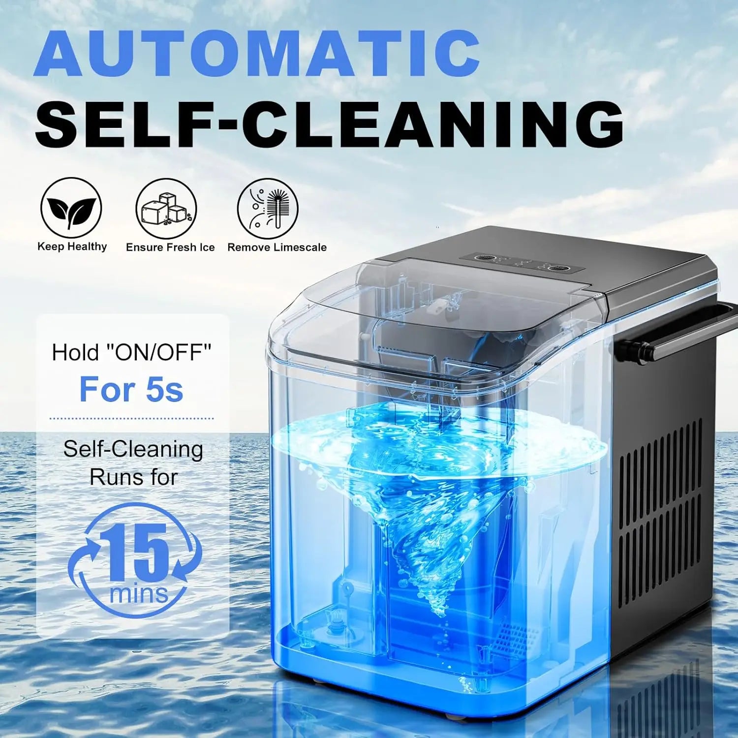 Portable Ice Maker Machine with Fast Ice Production & Auto-Clean Feature for Home, RV, and Camping