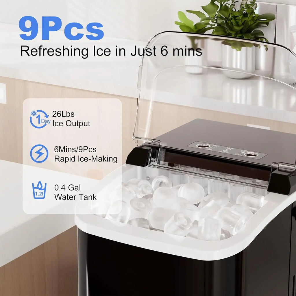 Portable Ice Maker Machine with Fast Ice Production & Auto-Clean Feature for Home, RV, and Camping