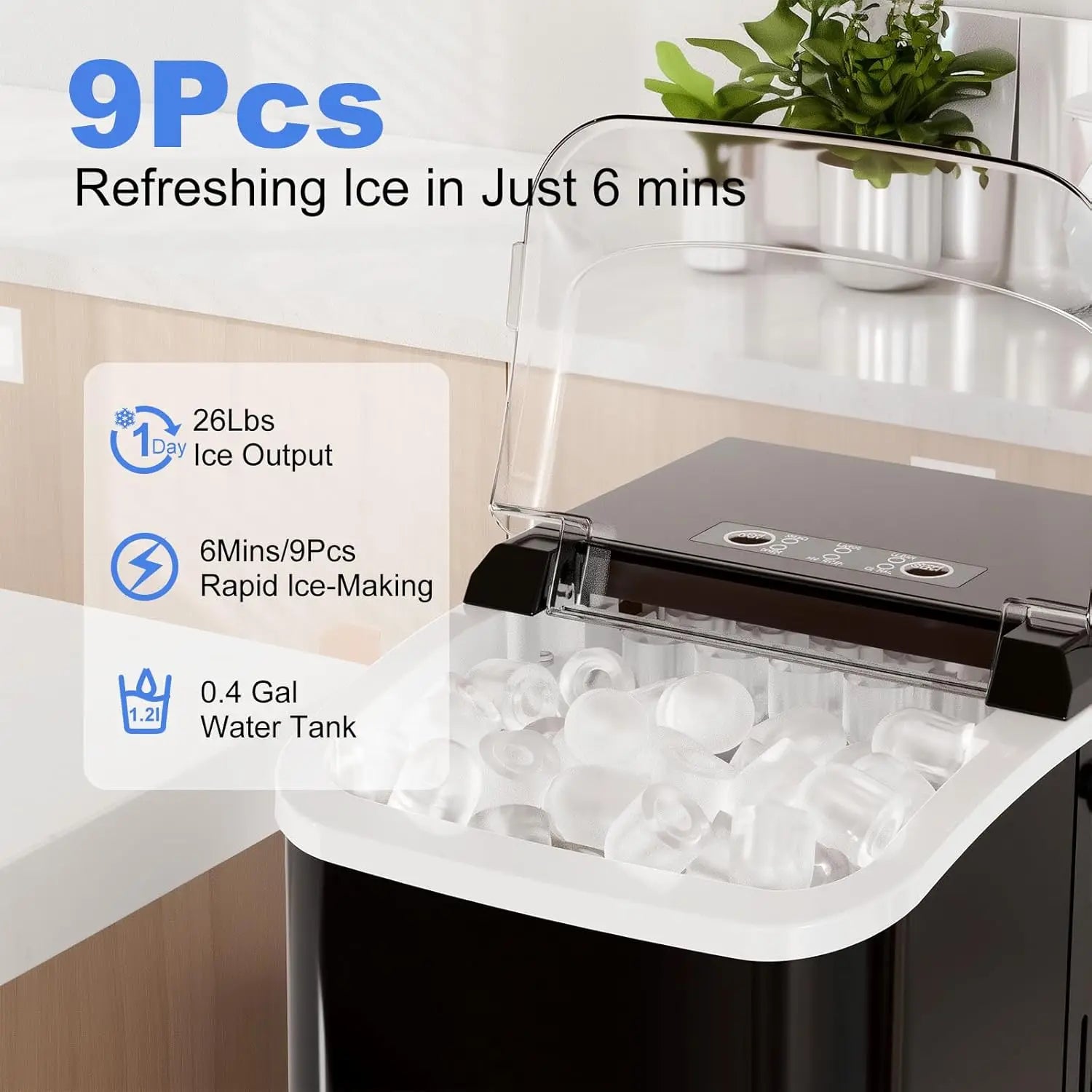Portable Ice Maker Machine with Fast Ice Production & Auto-Clean Feature for Home, RV, and Camping