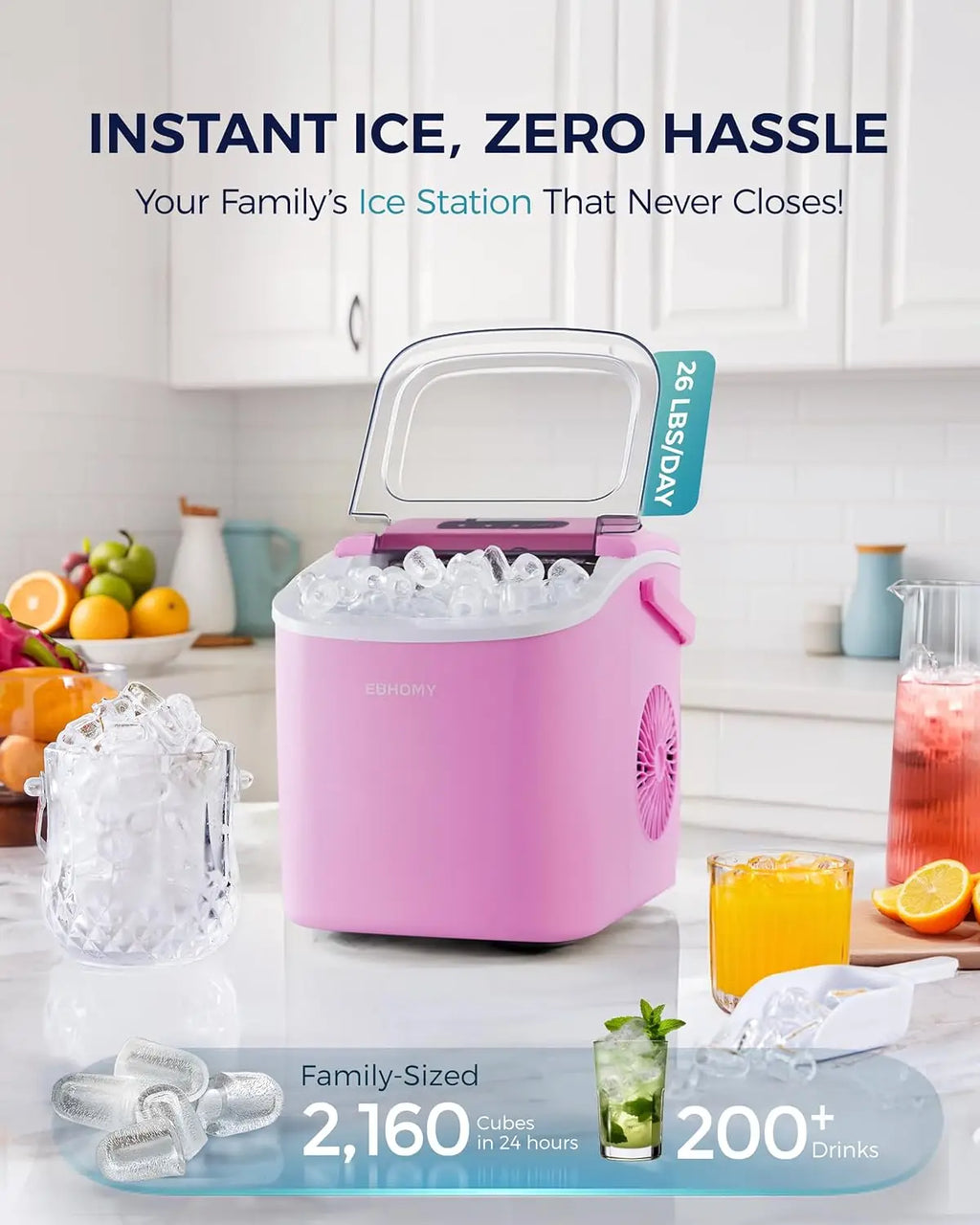 Portable Ice Maker | Countertop Ice Machine with Quick 6-Minute Cycle | Auto-Cleaning for Effortless Convenience