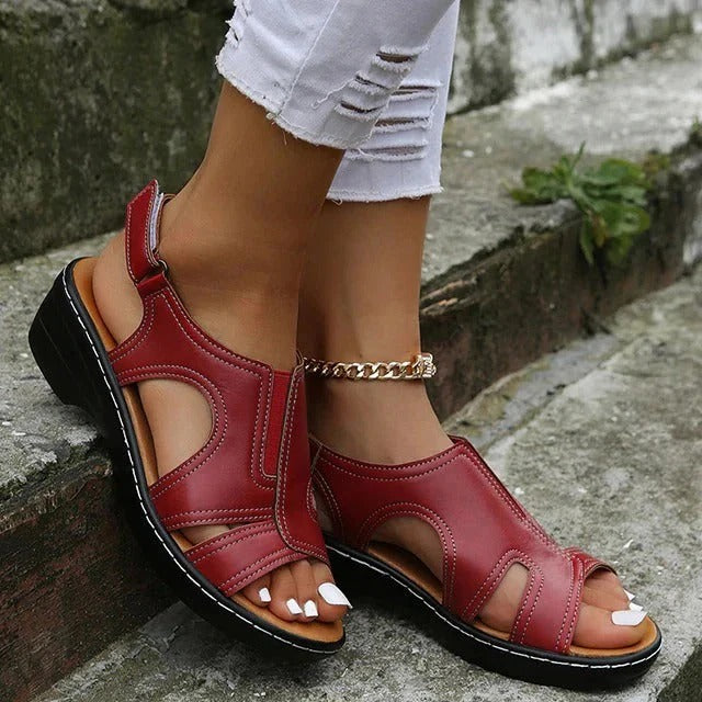 Premium Leather Wedge Sandals With Adjustable Straps