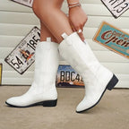 Women's Retro Mid-Calf Pointed Toe Cowboy Boots