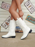 Women's Retro Mid-Calf Pointed Toe Cowboy Boots