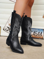Women's Retro Mid-Calf Pointed Toe Cowboy Boots