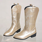 Women's Retro Mid-Calf Pointed Toe Cowboy Boots