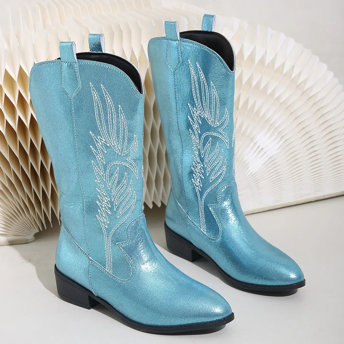 Women's Retro Mid-Calf Pointed Toe Cowboy Boots