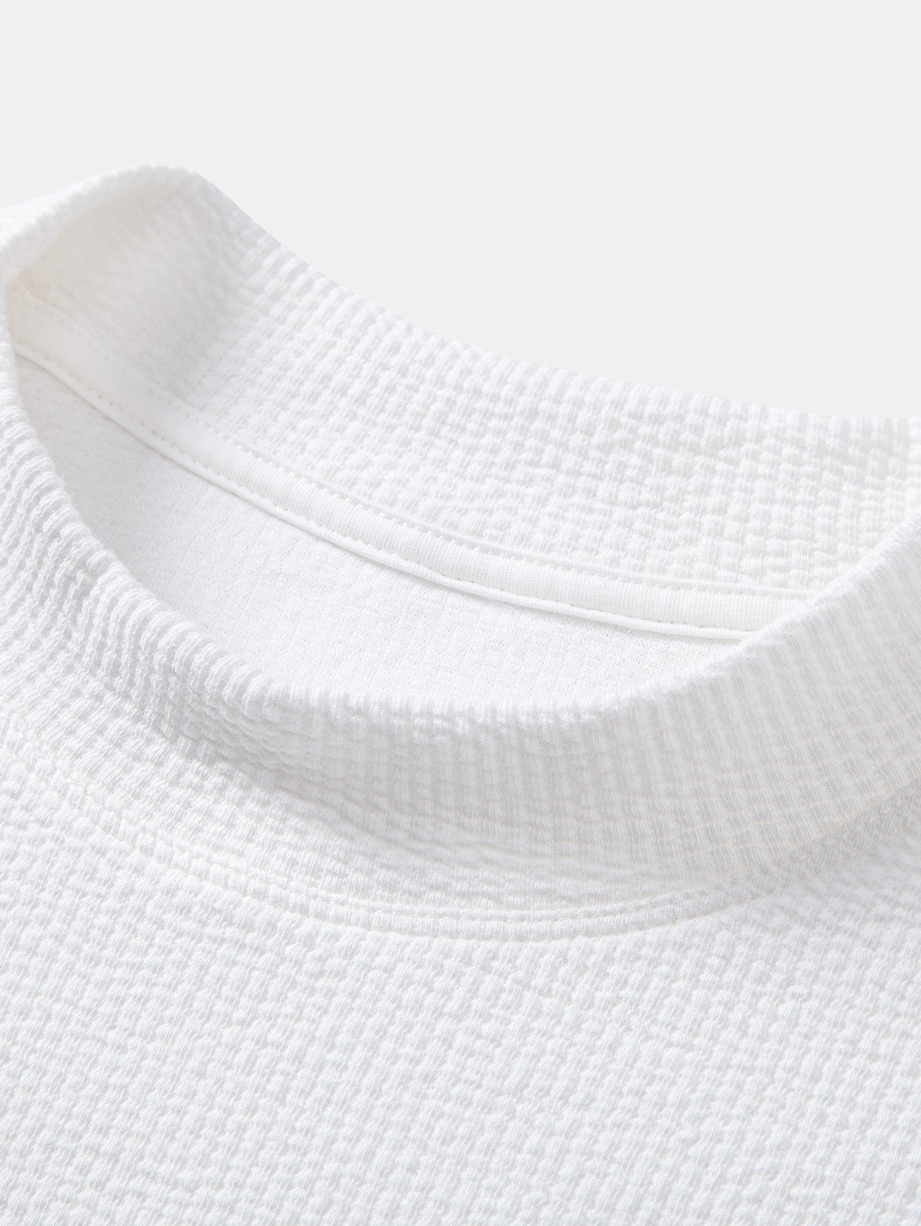 Men’s Textured Mock Neck T-Shirt – Slim Fit Short Sleeve Knit Casual Basic White Tee