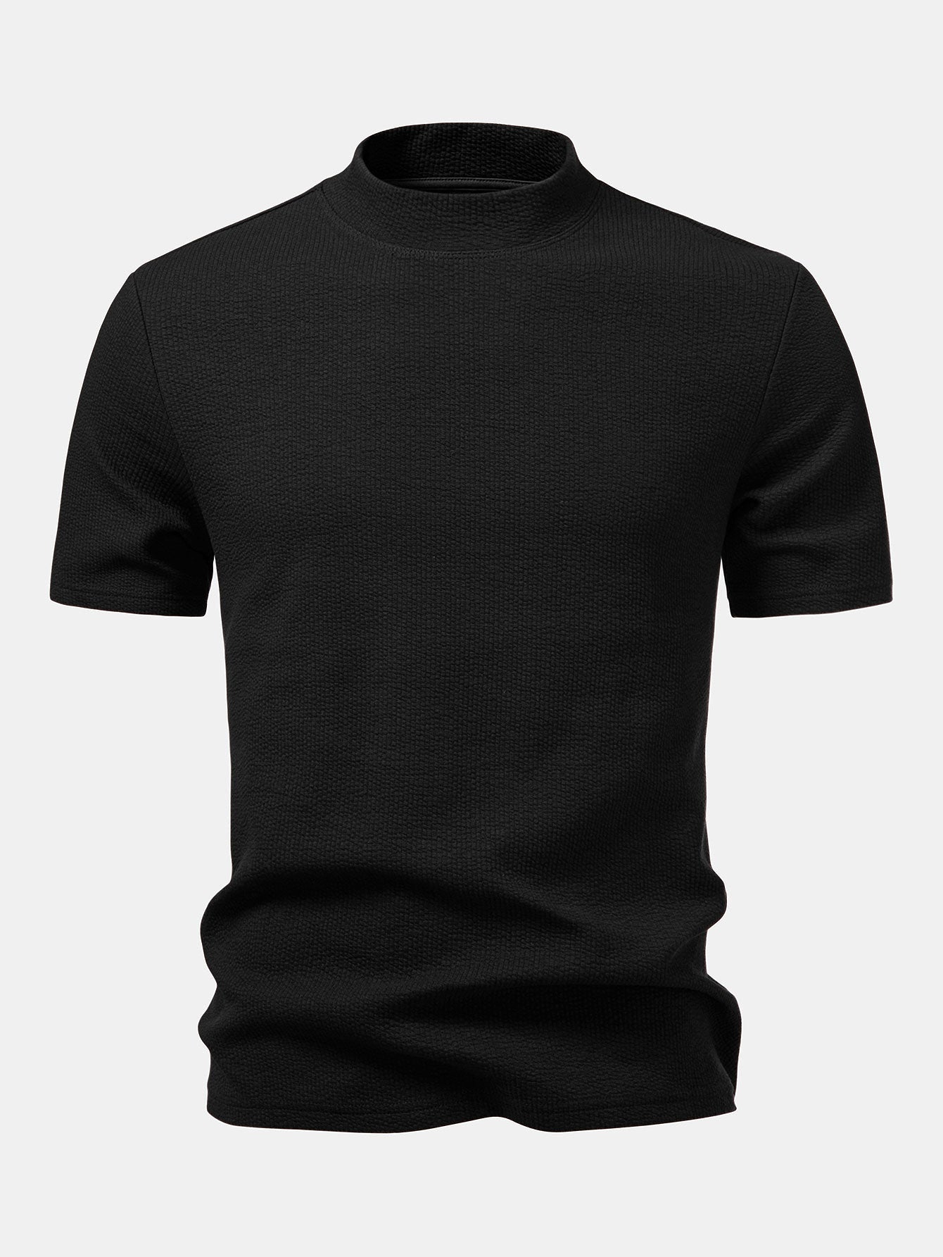 Men’s Textured Mock Neck T-Shirt – Slim Fit Short Sleeve Knit Casual Basic White Tee