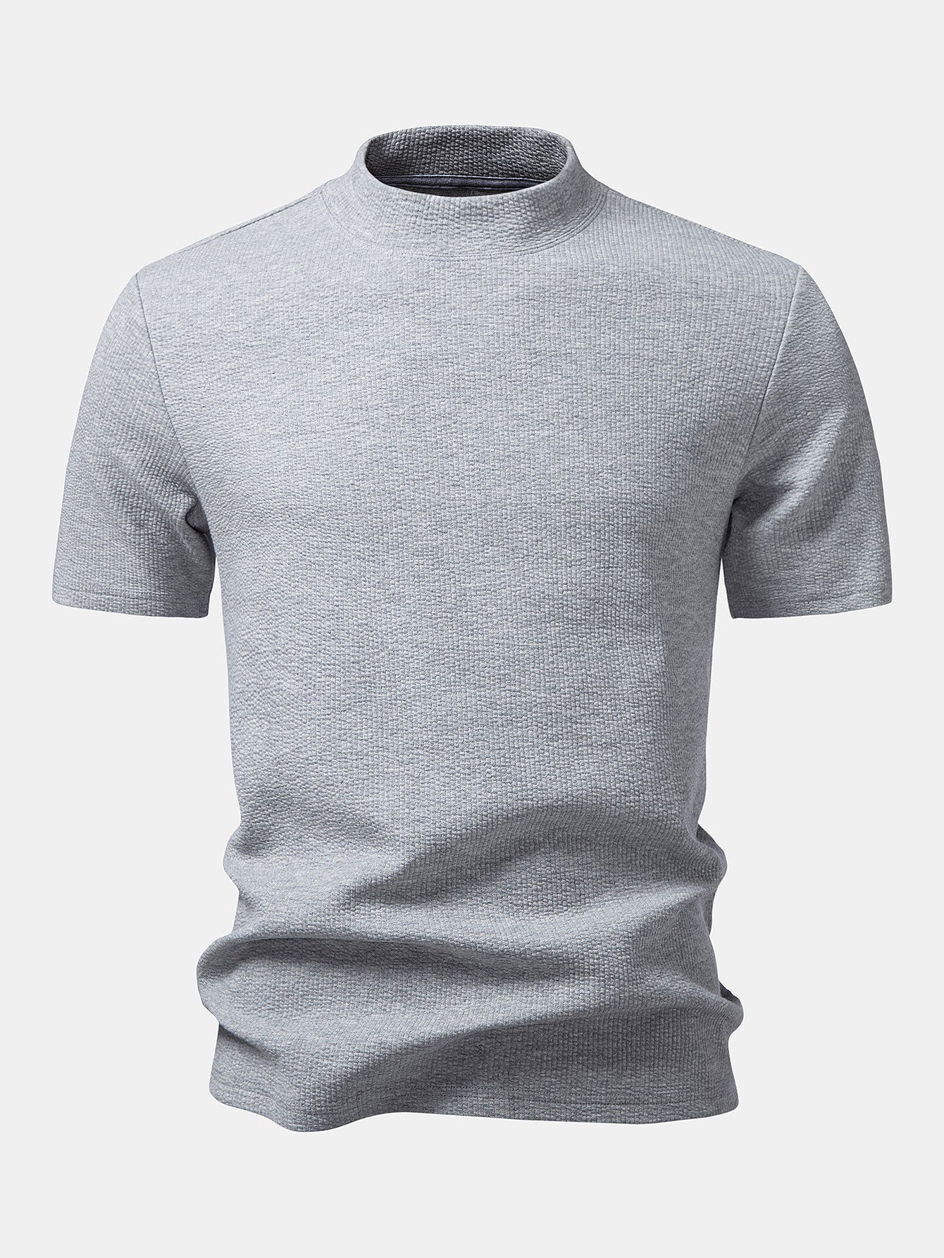 Men’s Textured Mock Neck T-Shirt – Slim Fit Short Sleeve Knit Casual Basic White Tee