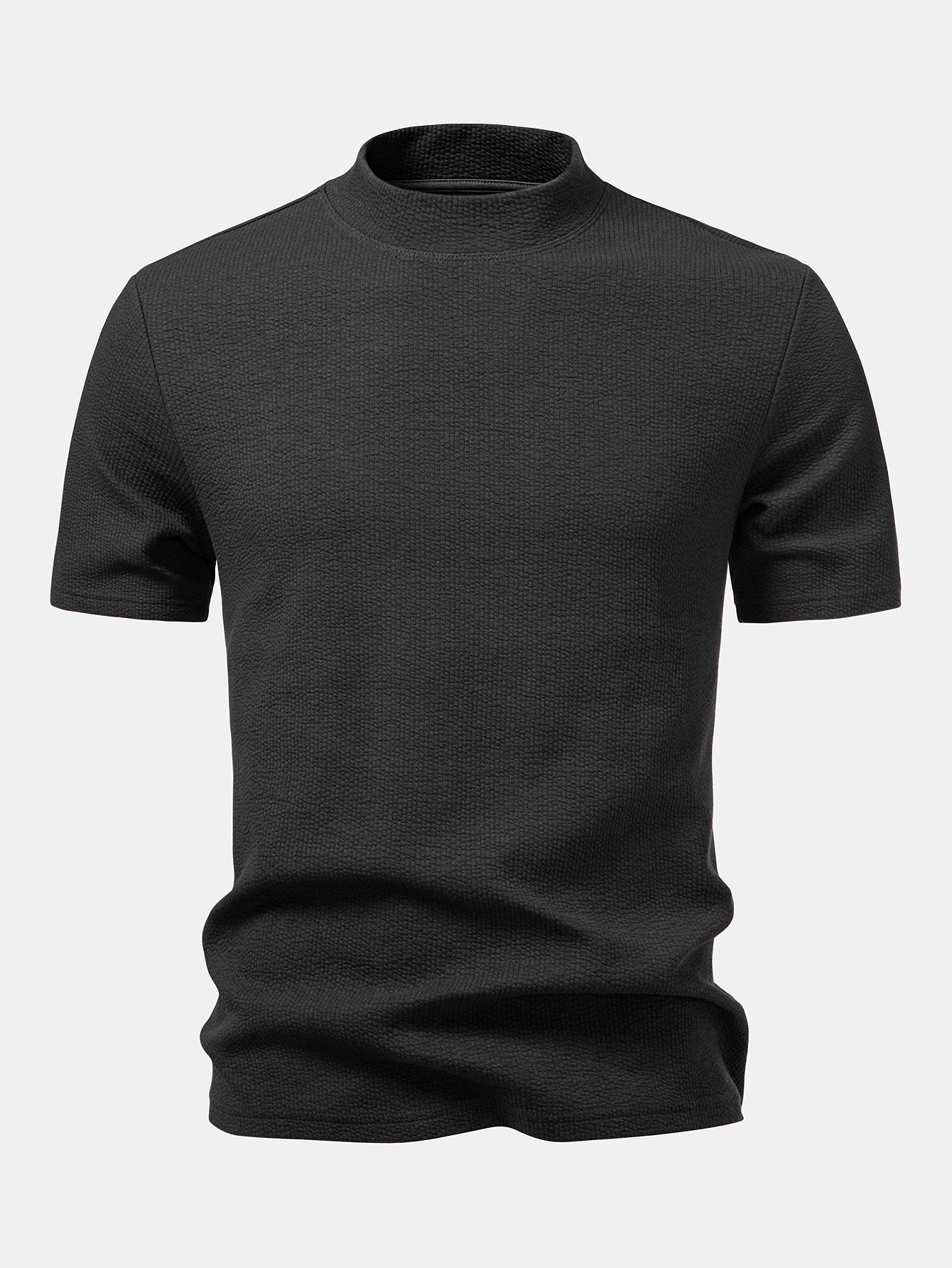 Men’s Textured Mock Neck T-Shirt – Slim Fit Short Sleeve Knit Casual Basic White Tee