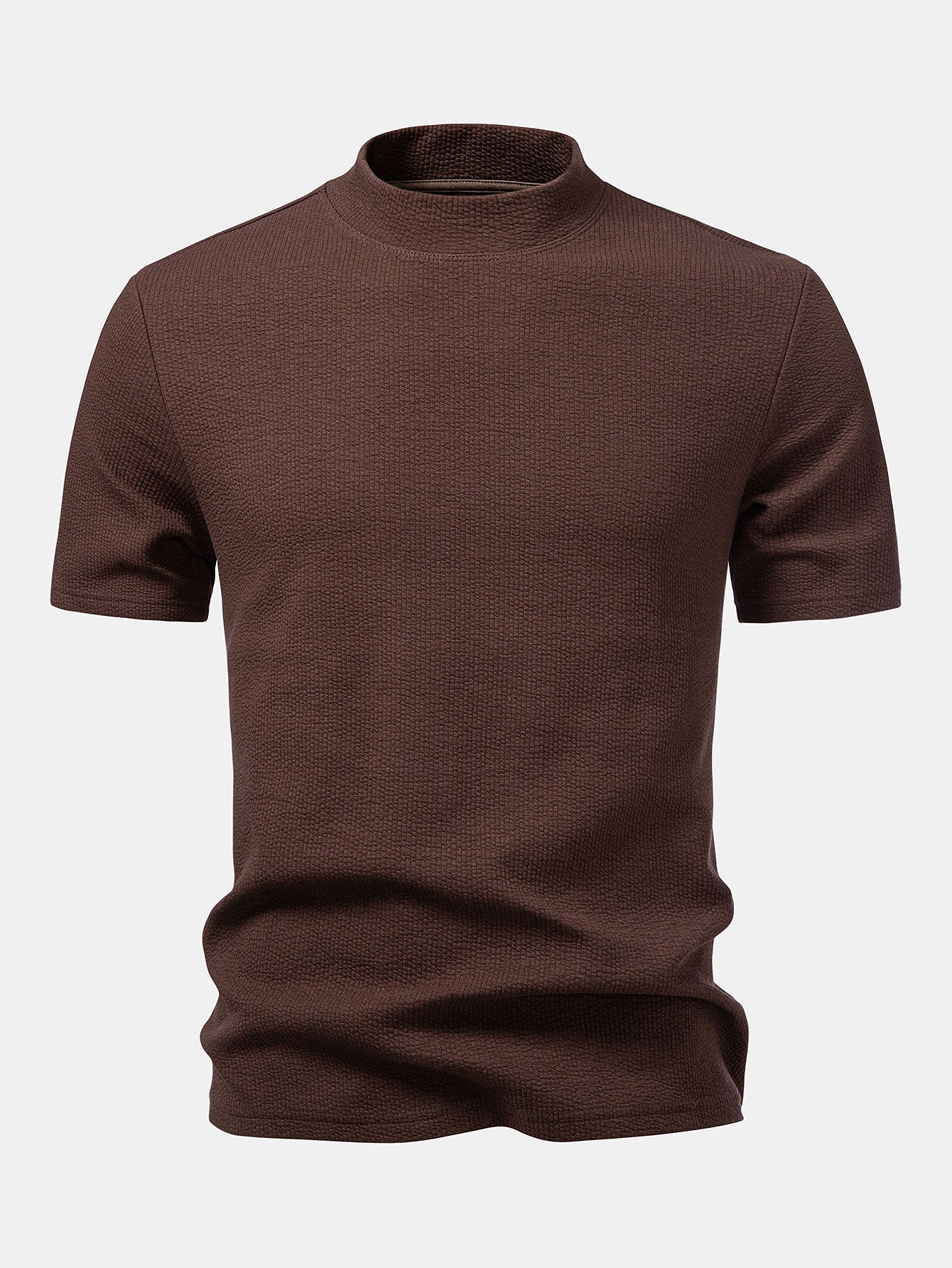 Men’s Textured Mock Neck T-Shirt – Slim Fit Short Sleeve Knit Casual Basic White Tee