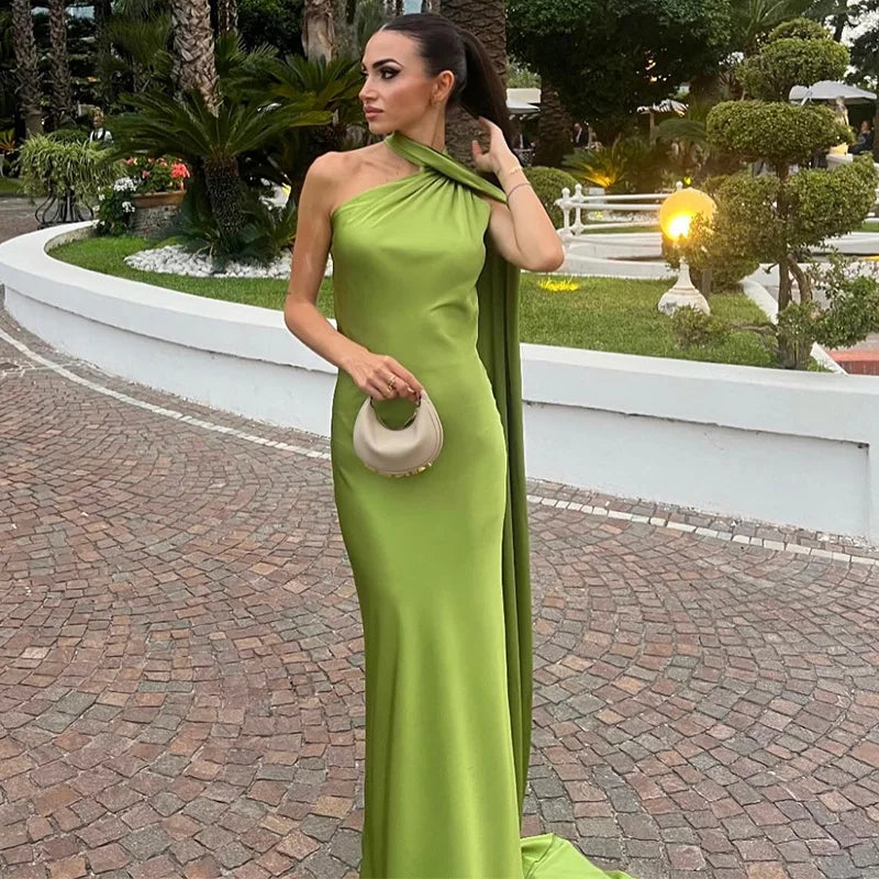 Silky Satin Backless Halter Fishtail Maxi Dress