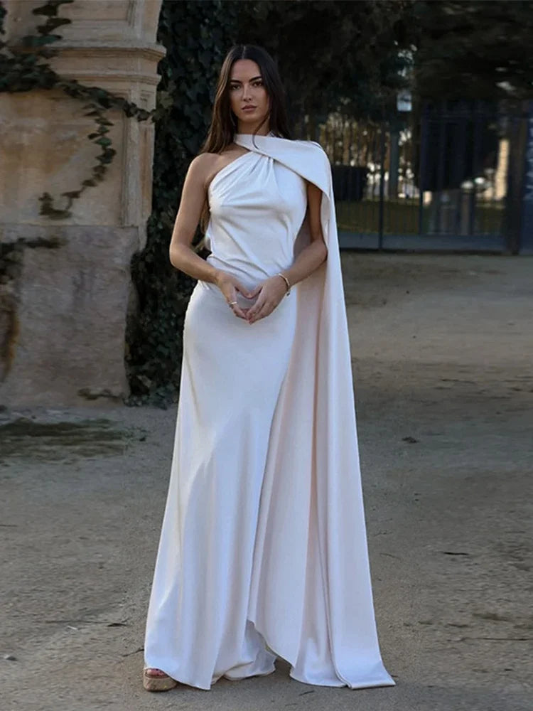 Silky Satin Backless Halter Fishtail Maxi Dress