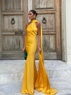 Silky Satin Backless Halter Fishtail Maxi Dress
