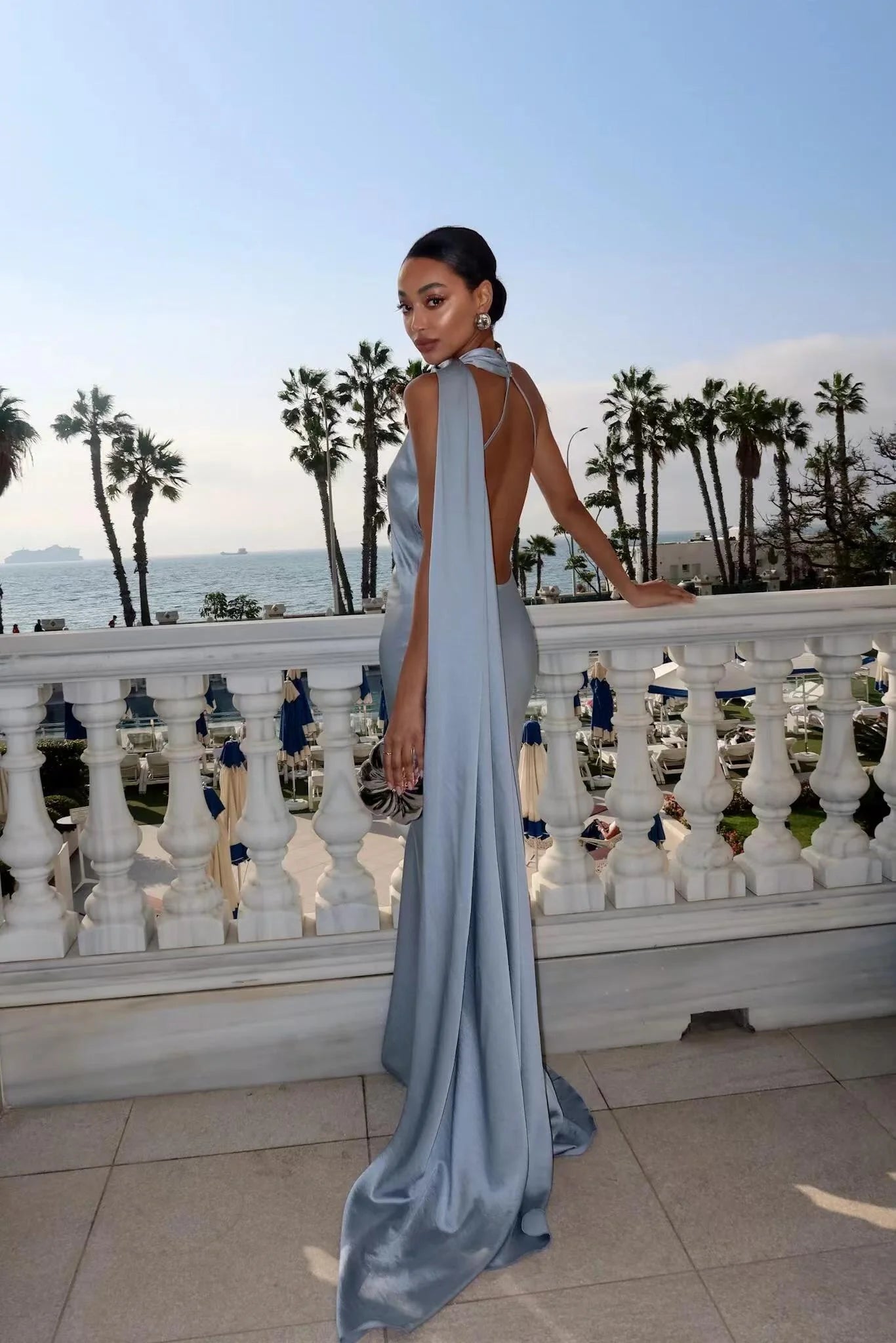 Silky Satin Backless Halter Fishtail Maxi Dress