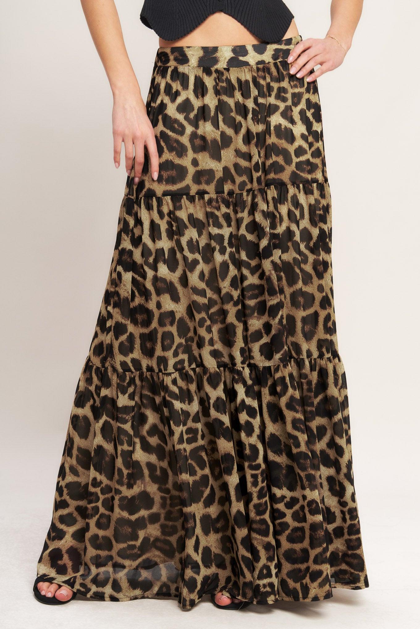 Women’s Printed Tiered Maxi Skirt — High Waist Flowing Woven Skirt with Elastic Back Waistband