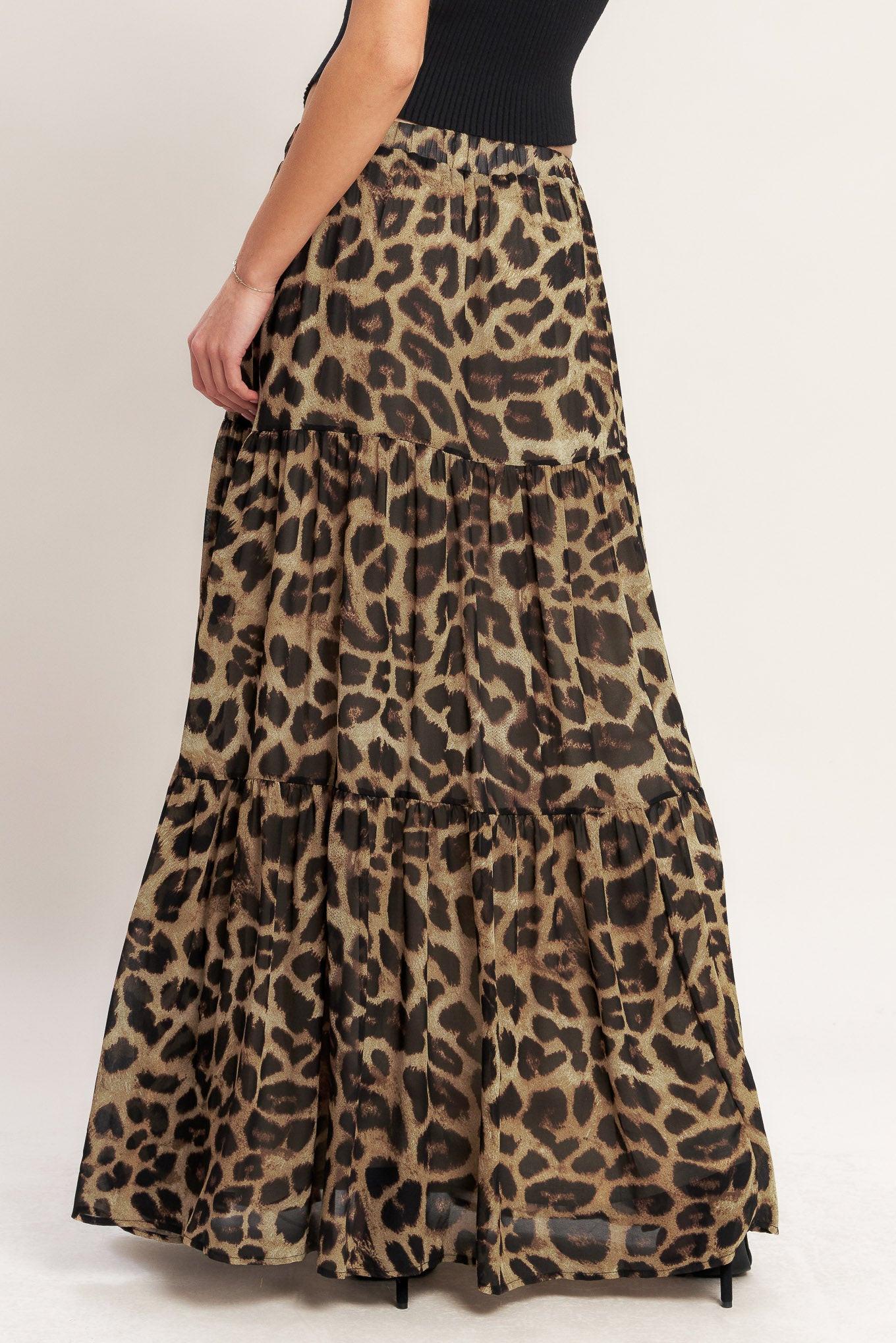 Women’s Printed Tiered Maxi Skirt — High Waist Flowing Woven Skirt with Elastic Back Waistband