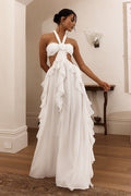 Santiago | White Maxi Dress with Halterneck & Cut-Out Design | Elegant Long Dress for Special Occasions