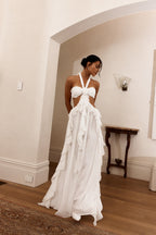 Santiago | White Maxi Dress with Halterneck & Cut-Out Design | Elegant Long Dress for Special Occasions