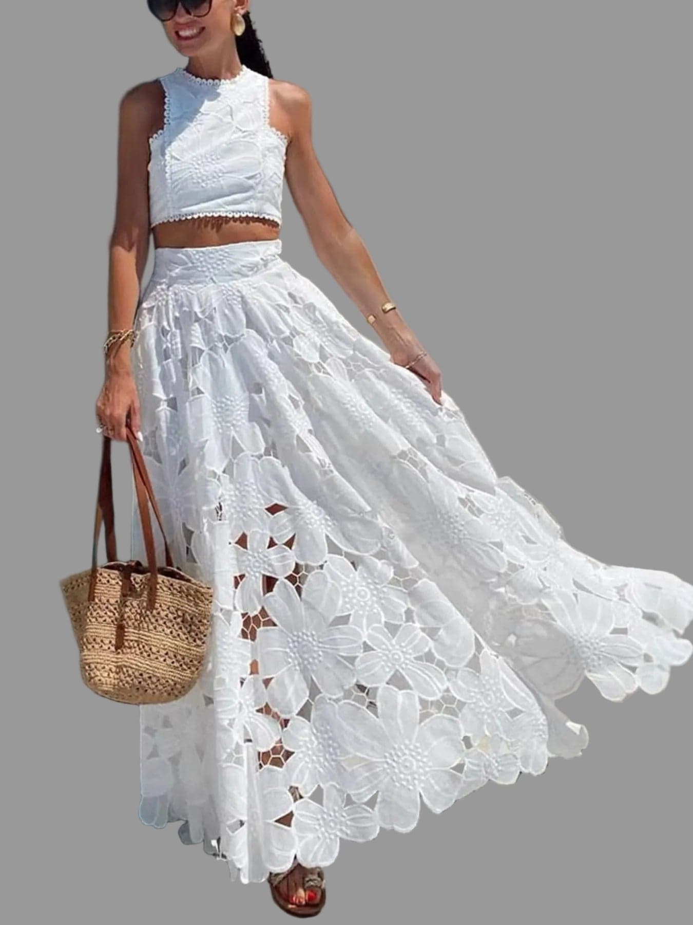 Sexy Floral Lace Tank and Skirt Set