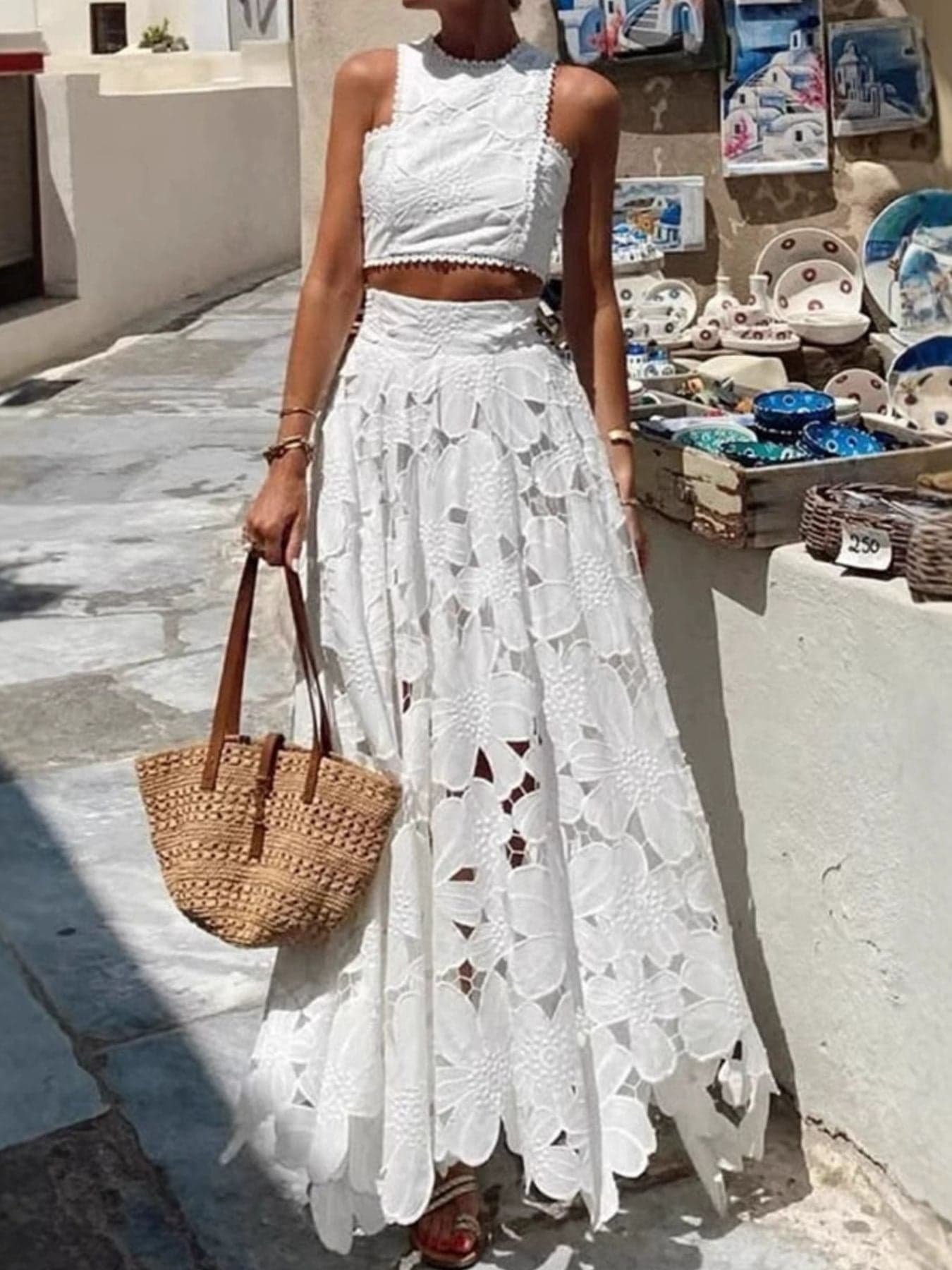 Sexy Floral Lace Tank and Skirt Set