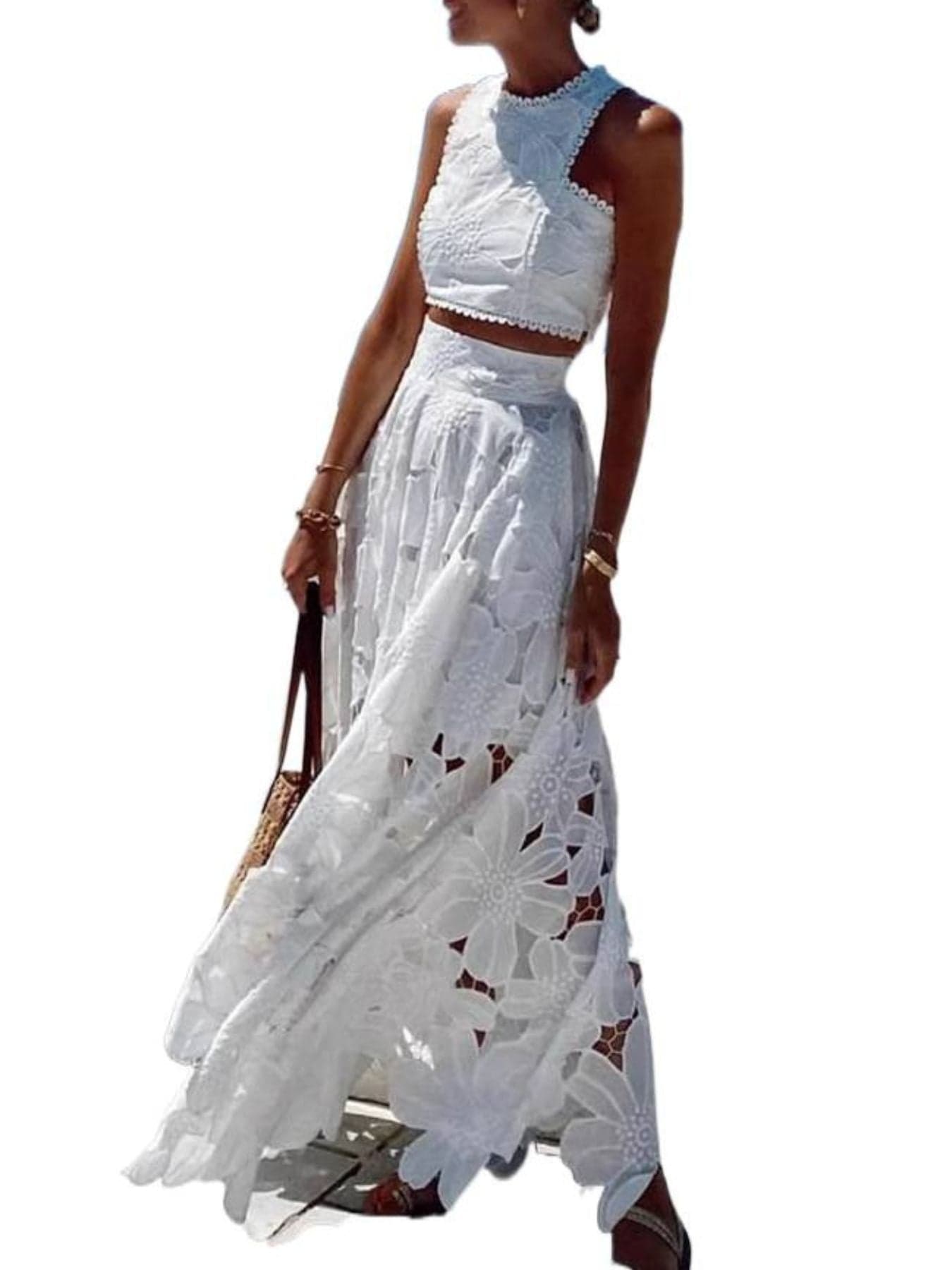 Sexy Floral Lace Tank and Skirt Set