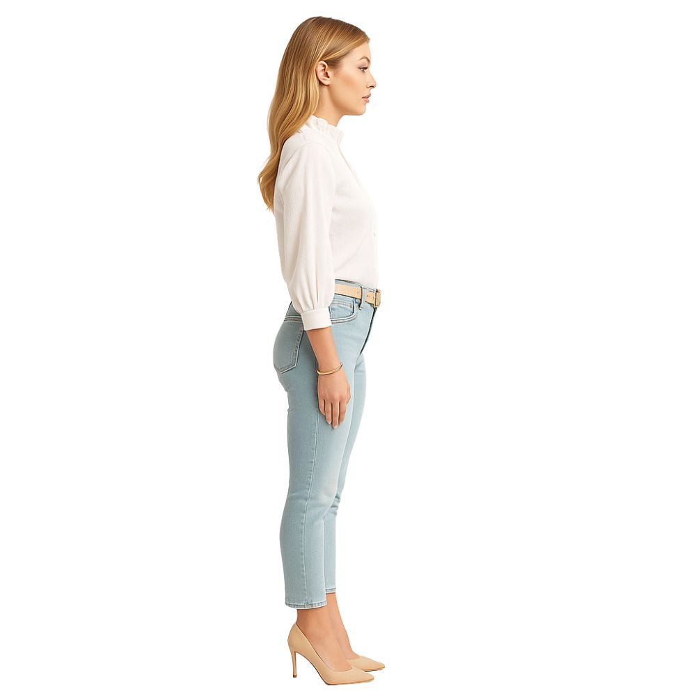 Women’s Ruffle Collar Cotton Blouse – Long Sleeve Bishop Sleeve Button Down Shirt for Office, Work & Elegant Everyday Wear