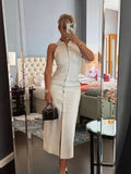 Women's White Sleeveless Collared Button-Down High Slit Maxi Dress – Chic Summer Resort Backless Shirt Dress