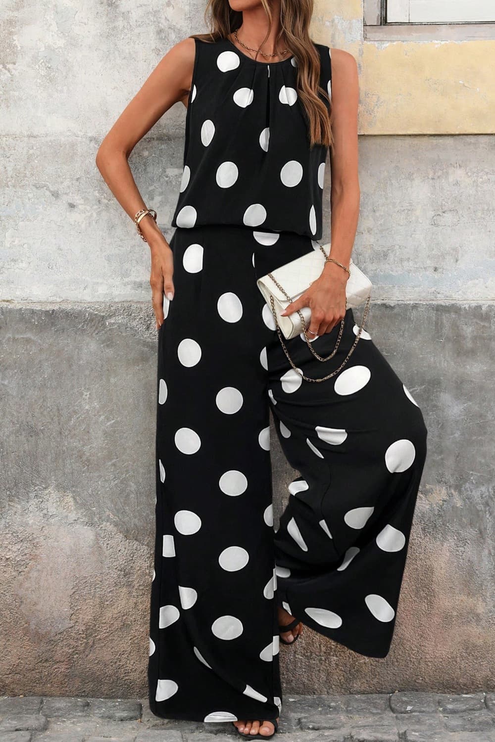 Women’s Two-Piece Casual Set – Basic Style Top & Wide Leg Pants Lounge Outfit in Polyester