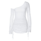 Ruched Lace-Up Sheer Mini Dress with Drawstring