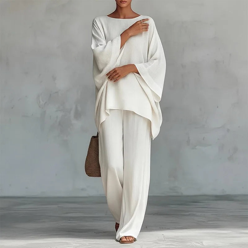 Women’s Linen Long Sleeve Top & Wide Leg Pants Set