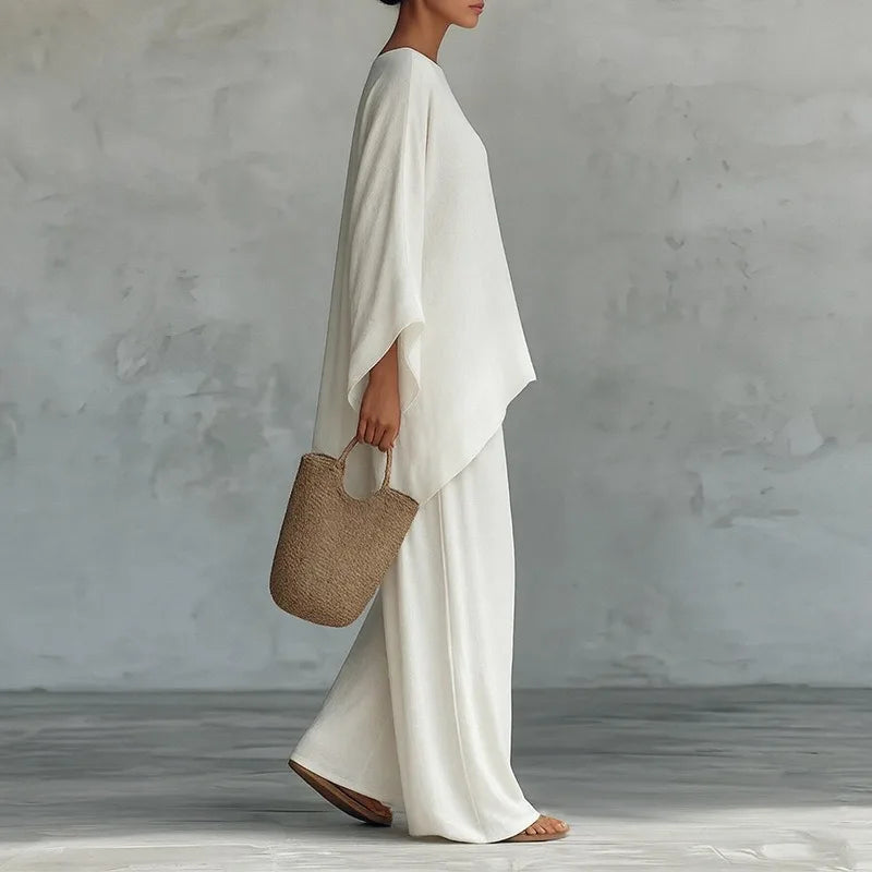 Women’s Linen Long Sleeve Top & Wide Leg Pants Set