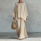 Women’s Linen Long Sleeve Top & Wide Leg Pants Set