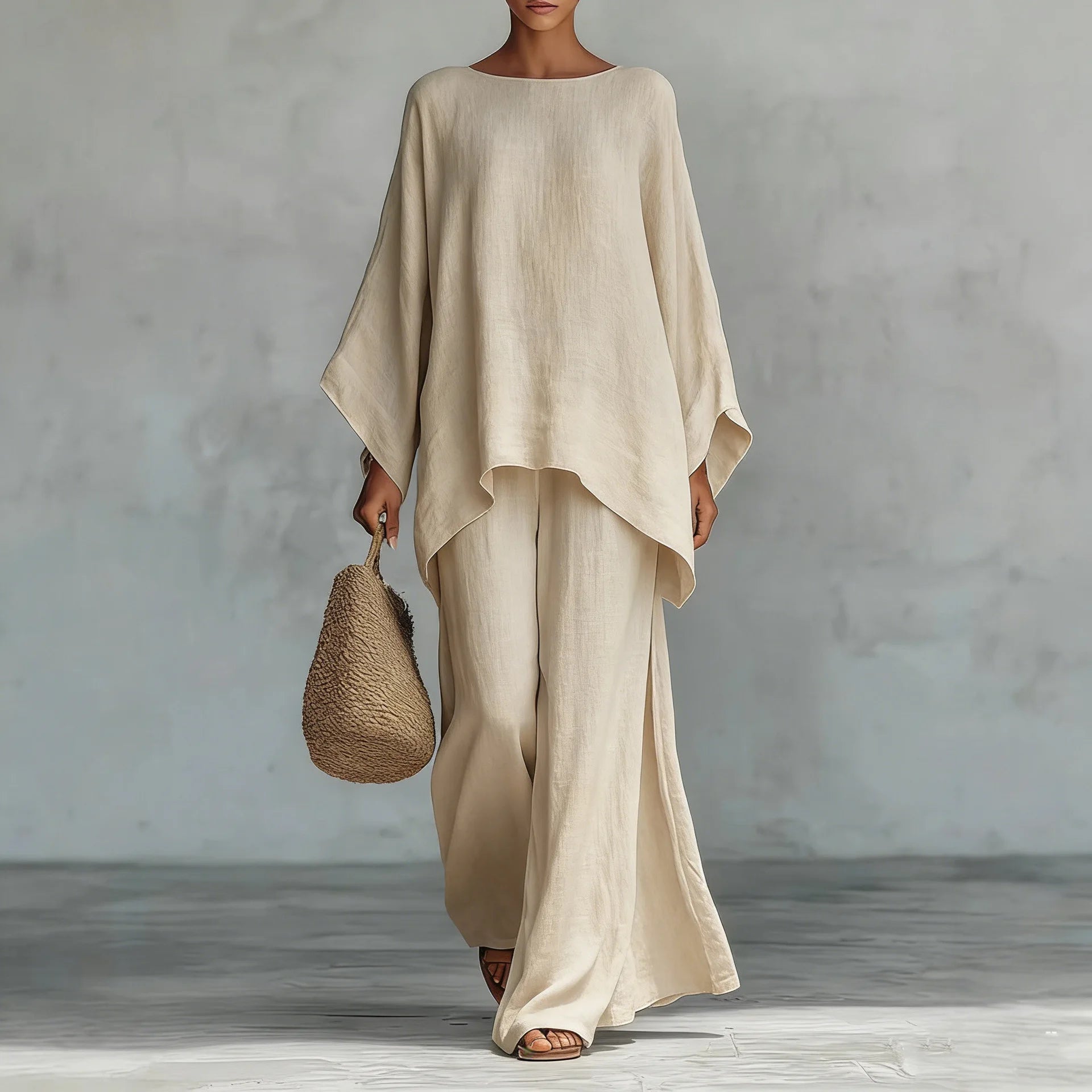 Women’s Linen Long Sleeve Top & Wide Leg Pants Set