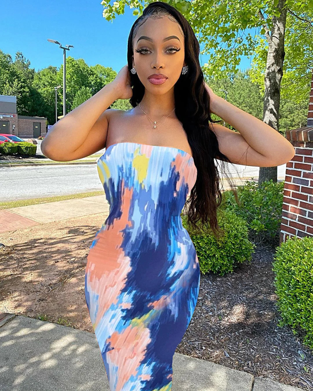 Colorful Tie Dye Off-Shoulder Summer Dress