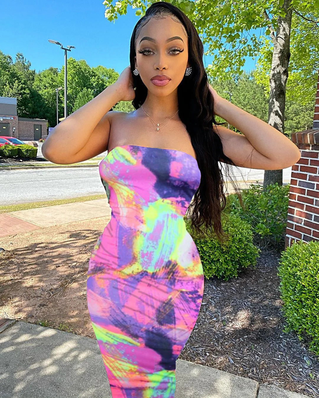 Colorful Tie Dye Off-Shoulder Summer Dress