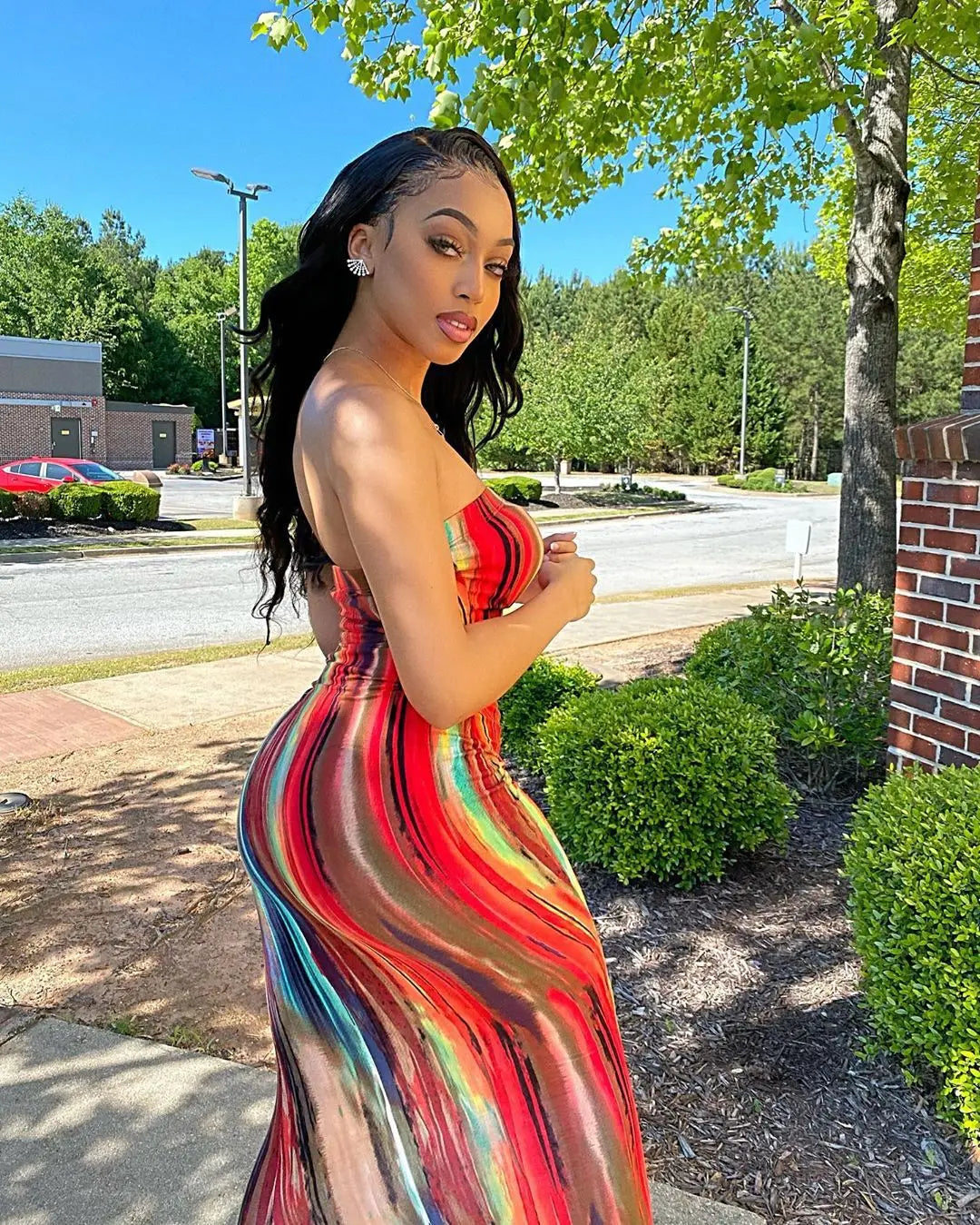Colorful Tie Dye Off-Shoulder Summer Dress