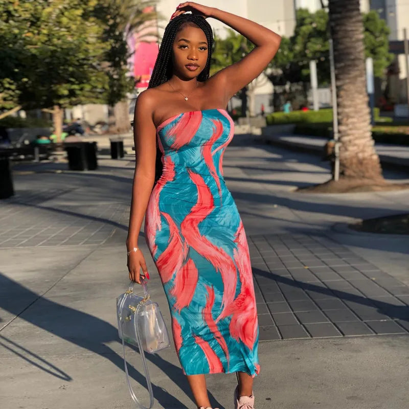Colorful Tie Dye Off-Shoulder Summer Dress