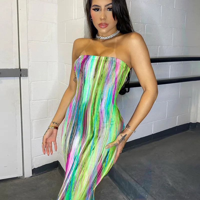 Colorful Tie Dye Off-Shoulder Summer Dress