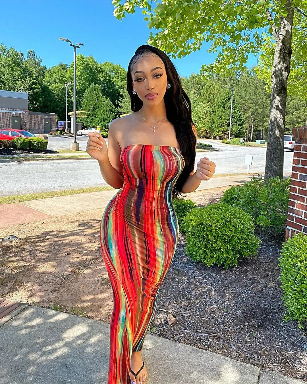 Colorful Tie Dye Off-Shoulder Summer Dress