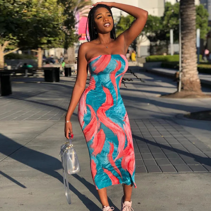Colorful Tie Dye Off-Shoulder Summer Dress