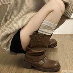 Retro Brown Western Cowboy Boots with Stacked Heel