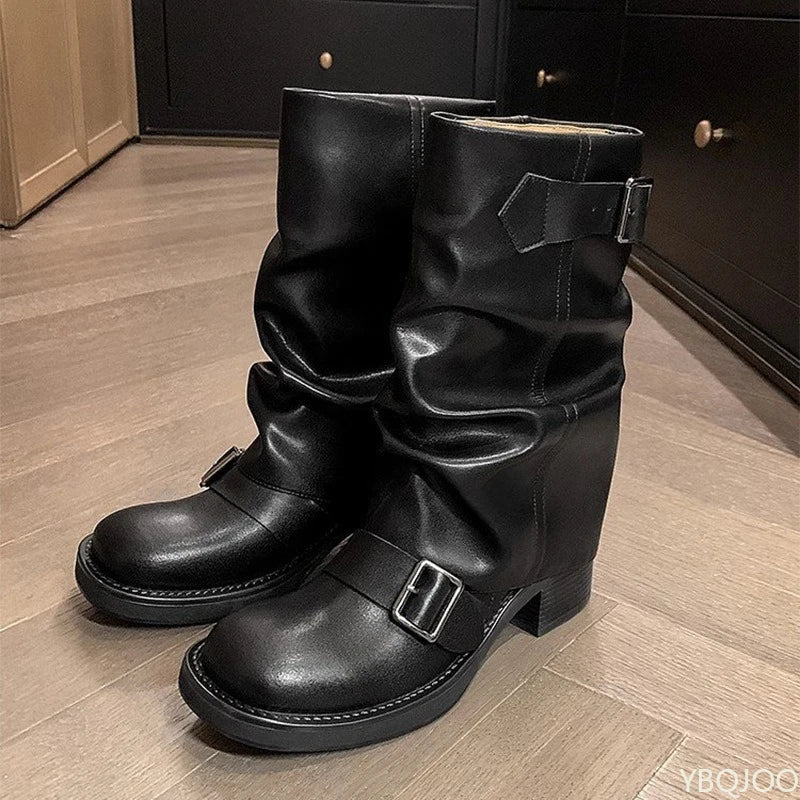 Retro Brown Western Cowboy Boots with Stacked Heel