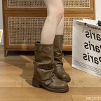 Retro Brown Western Cowboy Boots with Stacked Heel