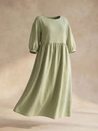 Stylish Women's Midi Dress with Lantern Sleeves & Comfortable Fit for All-Day Wear