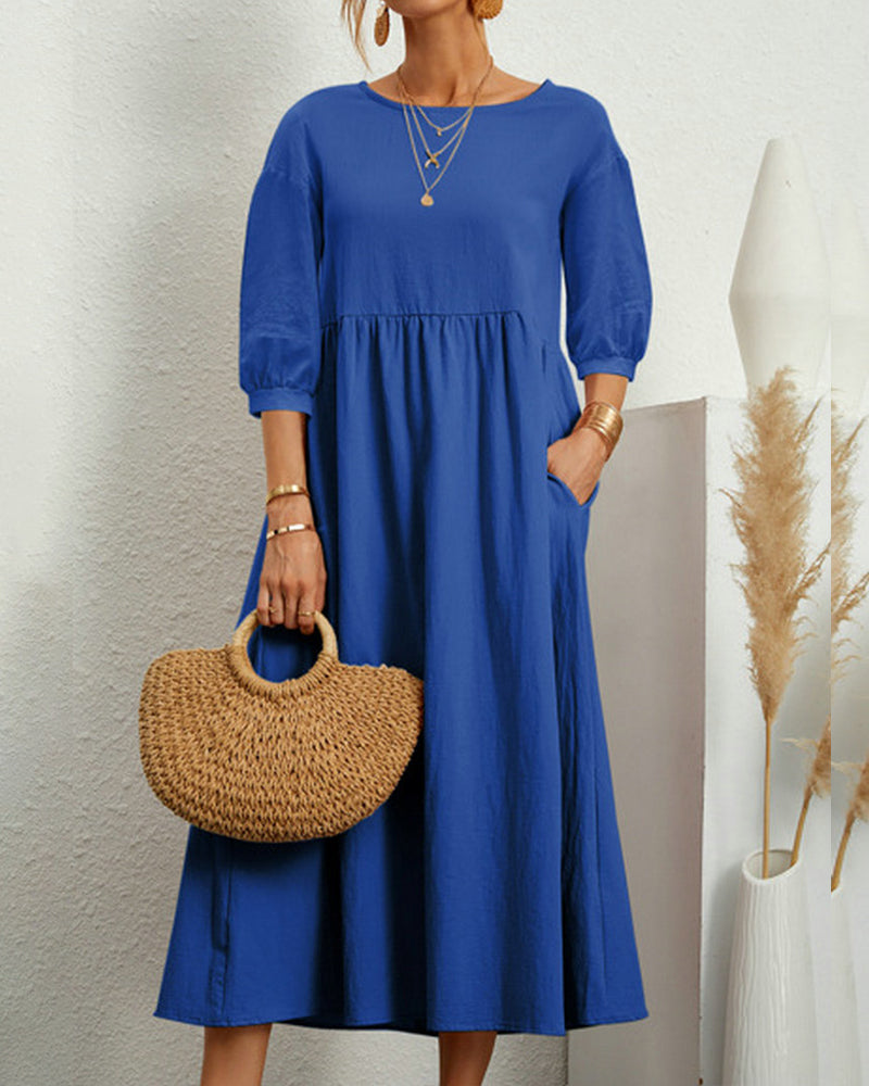 Womens round neck midi dress hem and skirt detail