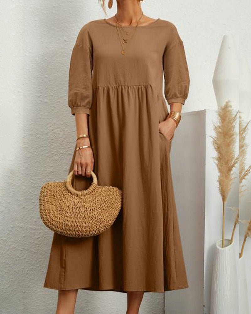 Full length comfortable midi dress with lantern sleeves