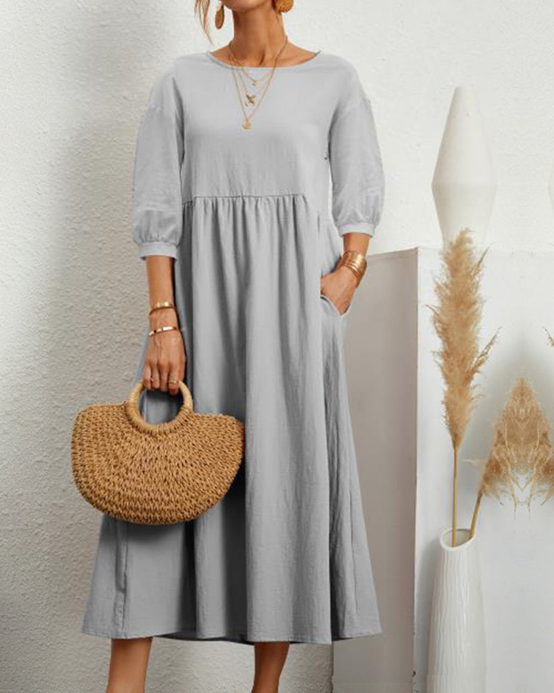 Soft fabric texture of lantern sleeve midi dress