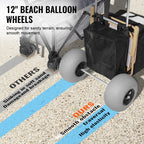 Folding Beach Cart with Large Balloon Wheels for Sand 165LB Capacity