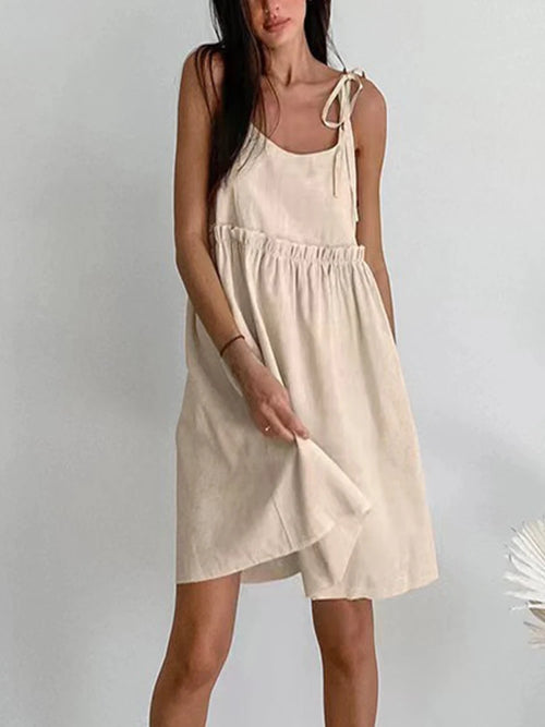 Cotton Linen Backless Vest Mini Dress